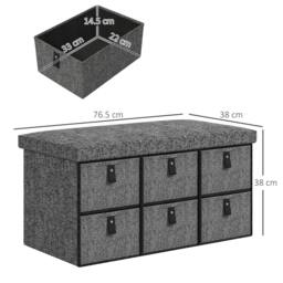 Rackhams Six-Drawer Shoe Storage Bench, with Padded Top Seat - Dark Grey - thumbnail 3