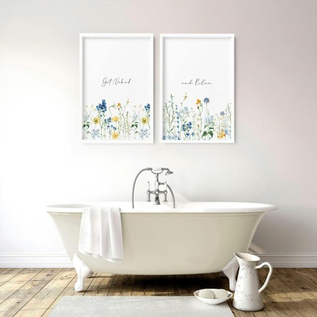 Rackhams Bathroom Decor Small - Set of 2 wall art prints - A2 16.54 x 23.39 in / 42 x 59.4 cm - Satin Photo paper 280 gsm - White Frame - image 1