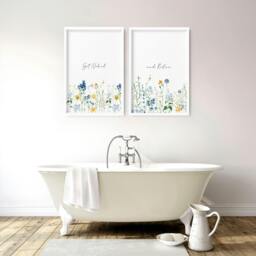 Rackhams Bathroom Decor Small - Set of 2 wall art prints - A2 16.54 x 23.39 in / 42 x 59.4 cm - Satin Photo paper 280 gsm - White Frame - thumbnail 1