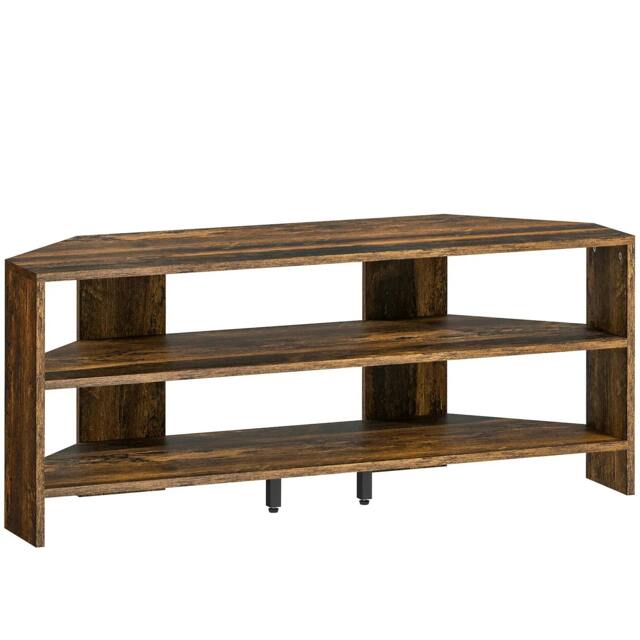 Rackhams Corner TV Stand with 2 Open Shelves for 47 Inch TV - Rustic Brown