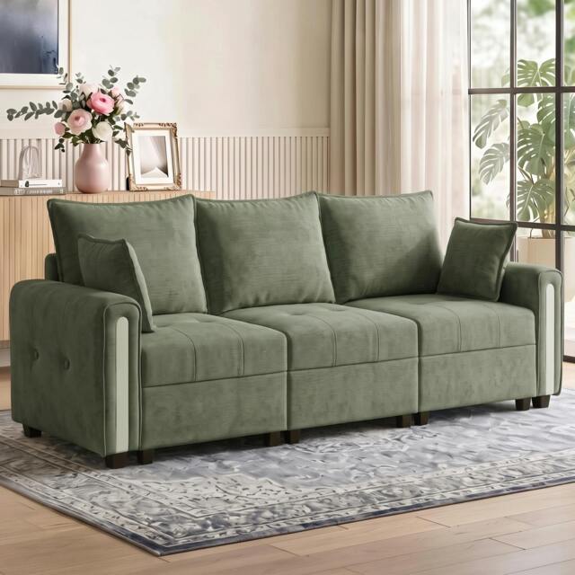 Rackhams 3 Seater Sofa with Lift-Up Storage, 228 cm Velvet Couch, Dark Green - image 1