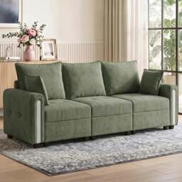 Rackhams 3 Seater Sofa with Lift-Up Storage, 228 cm Velvet Couch, Dark Green