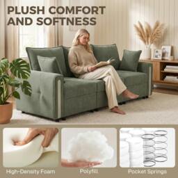Rackhams 3 Seater Sofa with Lift-Up Storage, 228 cm Velvet Couch, Dark Green - thumbnail 4