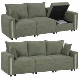 Rackhams 3 Seater Sofa with Lift-Up Storage, 228 cm Velvet Couch, Dark Green - thumbnail 2