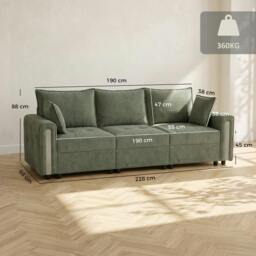 Rackhams 3 Seater Sofa with Lift-Up Storage, 228 cm Velvet Couch, Dark Green - thumbnail 3