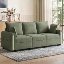 Rackhams 3 Seater Sofa with Lift-Up Storage, 228 cm Velvet Couch, Dark Green