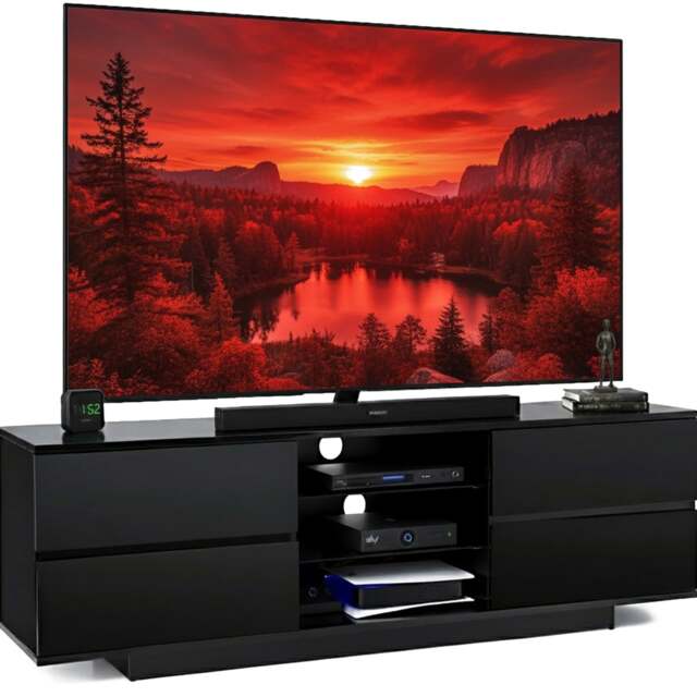 "Rackhams AVITUS High Gloss Black with 4-Black Drawers for 32""-65"" LED/OLED/LCD TV Cabinet - FULLY ASSEMBLED" - image 1
