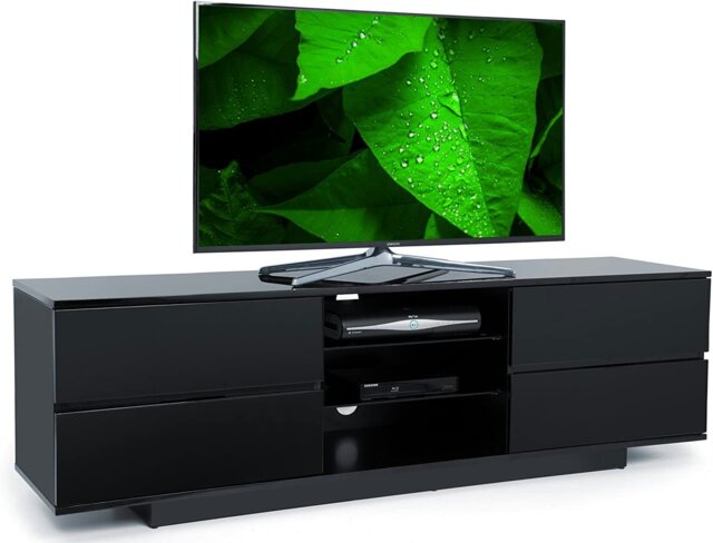 "Rackhams AVITUS High Gloss Black with 4-Black Drawers for 32""-65"" LED/OLED/LCD TV Cabinet - FULLY ASSEMBLED" - image 1