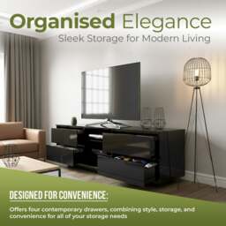 "Rackhams AVITUS High Gloss Black with 4-Black Drawers for 32""-65"" LED/OLED/LCD TV Cabinet - FULLY ASSEMBLED" - thumbnail 4