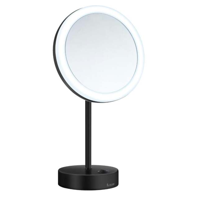 Rackhams Matt Black LED Dual Light Mirror - Freestanding with 5x Magnification, Battery Operated Bathroom Table Mirror - image 1