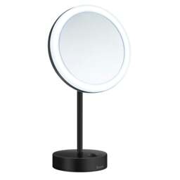 Rackhams Matt Black LED Dual Light Mirror - Freestanding with 5x Magnification, Battery Operated Bathroom Table Mirror - thumbnail 1