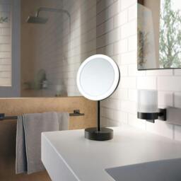 Rackhams Matt Black LED Dual Light Mirror - Freestanding with 5x Magnification, Battery Operated Bathroom Table Mirror - thumbnail 2