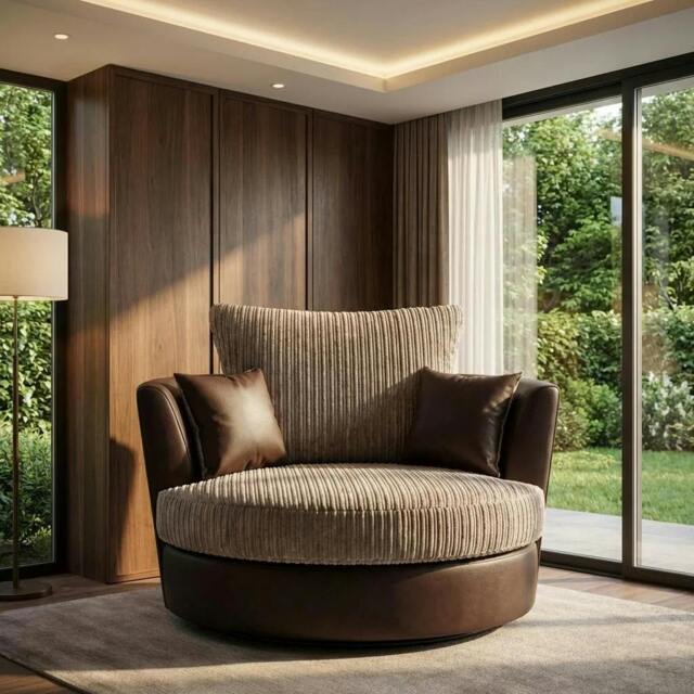 Rackhams Cheswick Living Room Furniture Range - Chenille Brown / Beige - Swivel Chair - image 1