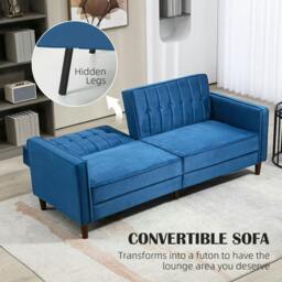 Rackhams Velvet-Feel Three-Seater Sofa Bed - Blue - thumbnail 4