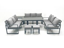 Rackhams 11 Seater Garden Sofa Set Aluminium Furniture Rising Dining Tabe Set with Side Table 2 Small Footstools Dark Grey - thumbnail 1