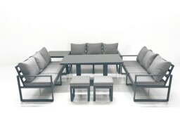 Rackhams 11 Seater Garden Sofa Set Aluminium Furniture Rising Dining Tabe Set with Side Table 2 Small Footstools Dark Grey - thumbnail 2