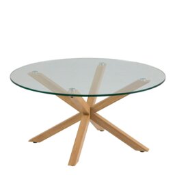 Rackhams Heaven Round Coffee Table with Smoked Glass Top and Oak Legs - 1 - Natural - Brown