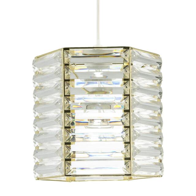 Rackhams Modern Hexagonal Polished Gold Pendant Shade with Clear Acrylic Rods - image 1