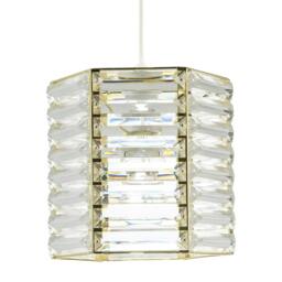 Rackhams Modern Hexagonal Polished Gold Pendant Shade with Clear Acrylic Rods