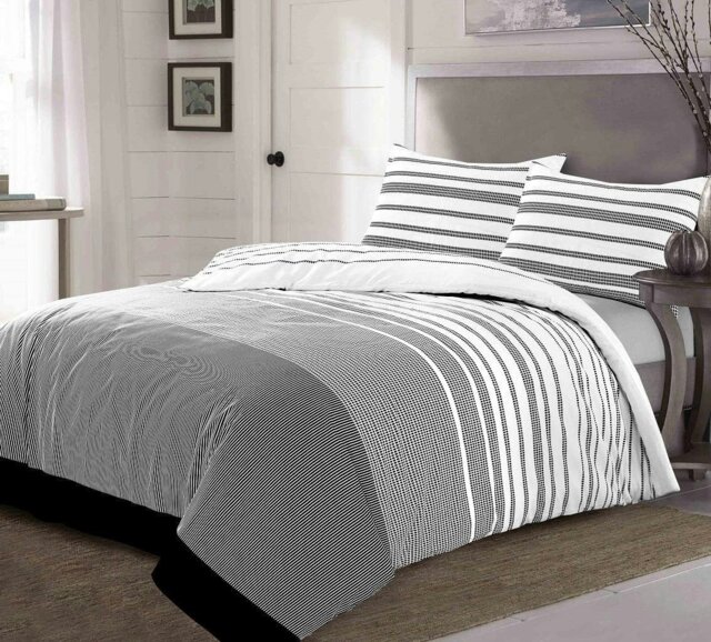 Rackhams Maximus Striped Monochrome Duvet Cover Set Reversible Bedding - Double - White - image 1