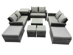 Rackhams PE Rattan Garden Furniture Set Lounge Double Seat Sofa Coffee Table Set with Side Table 4 Stools Dark Grey Mixed - thumbnail 2