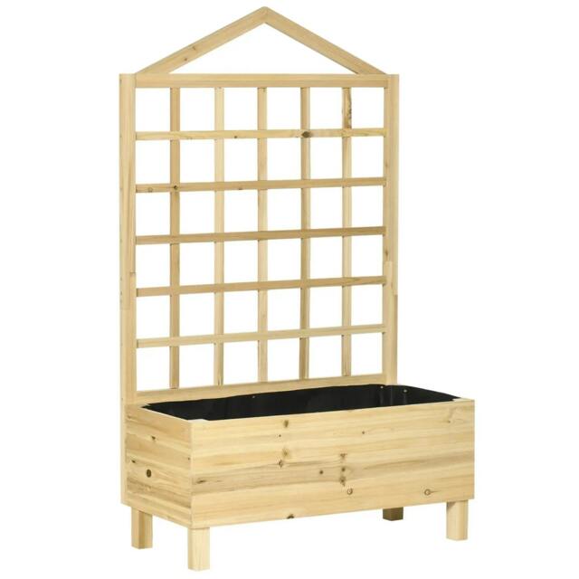 Rackhams Garden Planters with Trellis for Vine Climbing, Distressed Wooden Raised Beds, 90x43x150cm, Natural Tone - image 1