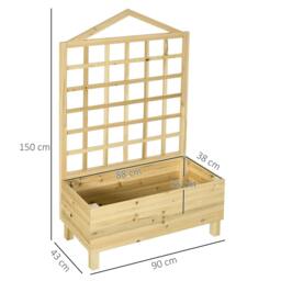 Rackhams Garden Planters with Trellis for Vine Climbing, Distressed Wooden Raised Beds, 90x43x150cm, Natural Tone - thumbnail 3