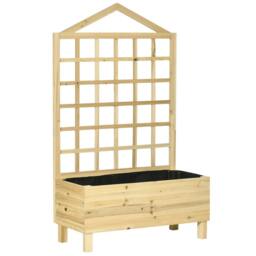 Rackhams Garden Planters with Trellis for Vine Climbing, Distressed Wooden Raised Beds, 90x43x150cm, Natural Tone - thumbnail 1