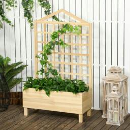 Rackhams Garden Planters with Trellis for Vine Climbing, Distressed Wooden Raised Beds, 90x43x150cm, Natural Tone - thumbnail 2