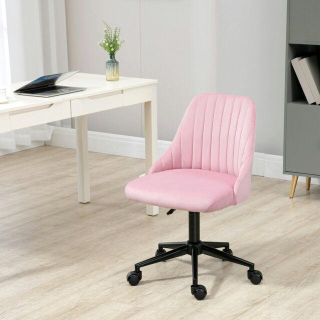 Rackhams Velvet Office Chair with Adjustable Height and Wheels, Pink - image 1