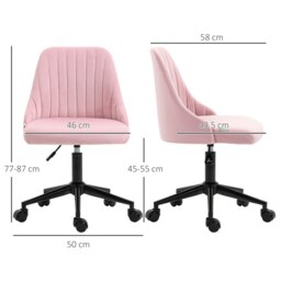 Rackhams Velvet Office Chair with Adjustable Height and Wheels, Pink - thumbnail 5