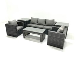 Rackhams Rattan Garden Furniture Set Outdoor Lounger Sofa with Coffee Table 2 Armchair 2 Side Tables Dark Grey Mixed - thumbnail 2