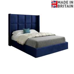 Rackhams Quanta Straight Winged Upholstered Soft Velvet Bed Frame - Blue - Blue - Double - thumbnail 6