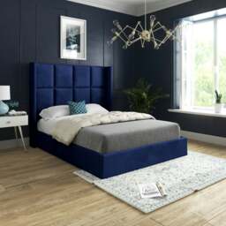 Rackhams Quanta Straight Winged Upholstered Soft Velvet Bed Frame - Blue - Blue - Double - thumbnail 1