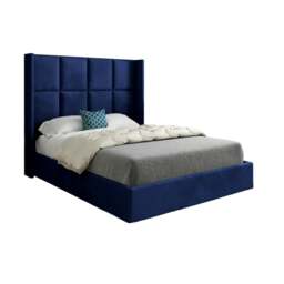Rackhams Quanta Straight Winged Upholstered Soft Velvet Bed Frame - Blue - Blue - Double - thumbnail 5