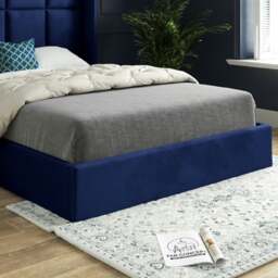 Rackhams Quanta Straight Winged Upholstered Soft Velvet Bed Frame - Blue - Blue - Double - thumbnail 3