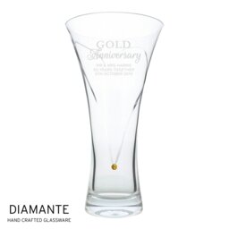 Rackhams Personalised Gold Anniversary Large Hand Cut Diamante Heart Vase