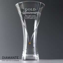 Rackhams Personalised Gold Anniversary Large Hand Cut Diamante Heart Vase - thumbnail 4