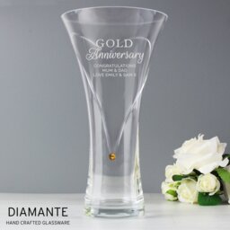 Rackhams Personalised Gold Anniversary Large Hand Cut Diamante Heart Vase - thumbnail 2