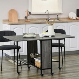 Rackhams Mobile Drop Leaf Dining Table on Wheels with Storage Shelf - Grey - thumbnail 3