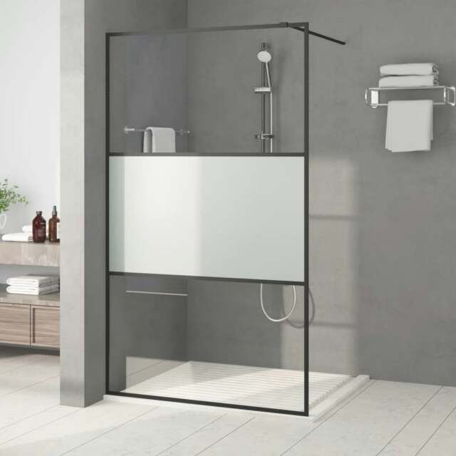 Rackhams Walk-in Shower Wall Black 115x195 cm Half Frosted ESG Glass