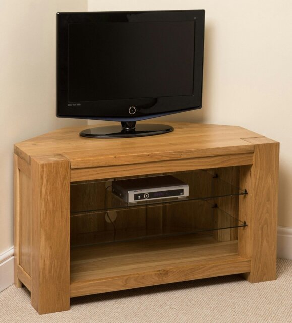 Rackhams Kuba Solid Oak Corner TV Unit with Storage - 1 - Brown - image 1