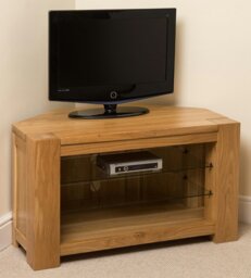 Rackhams Kuba Solid Oak Corner TV Unit with Storage - 1 - Brown - thumbnail 1