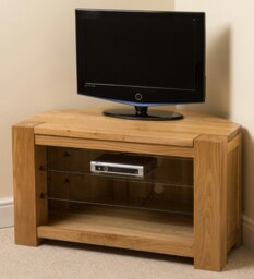 Rackhams Kuba Solid Oak Corner TV Unit with Storage - 1 - Brown - thumbnail 3