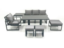 Rackhams 7 Seater Garden Sofa Set Aluminium Furniture Rising Dining Tabe Set with Chair 3 Footstool Side Table Dark Grey - thumbnail 2