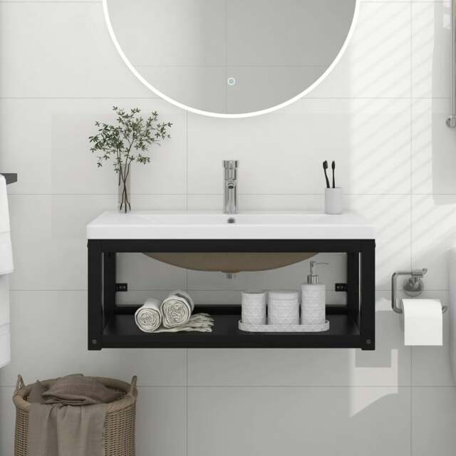 Rackhams Bathroom Washbasin Frame with Built-in Basin Black Iron