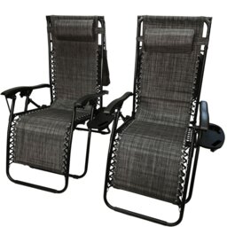Rackhams Pack of 2 Multi Position Garden Gravity Relaxer Chair Sun Loungers with Sun Canopy in Grey - SunLoungers - thumbnail 3