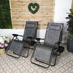 Rackhams Pack of 2 Multi Position Garden Gravity Relaxer Chair Sun Loungers with Sun Canopy in Grey - SunLoungers - thumbnail 4