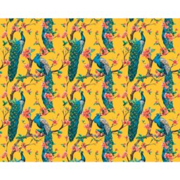 Rackhams Flowery Peacocks Wall Mural - Yellow - Large - W350cm x H280cm - thumbnail 2
