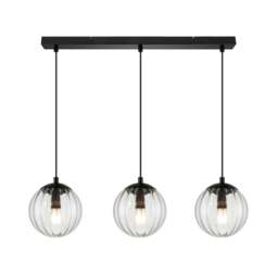 Rackhams Kingston 3 Light Ribbed Glass Pendant Light - Matt Black - Bar - thumbnail 3